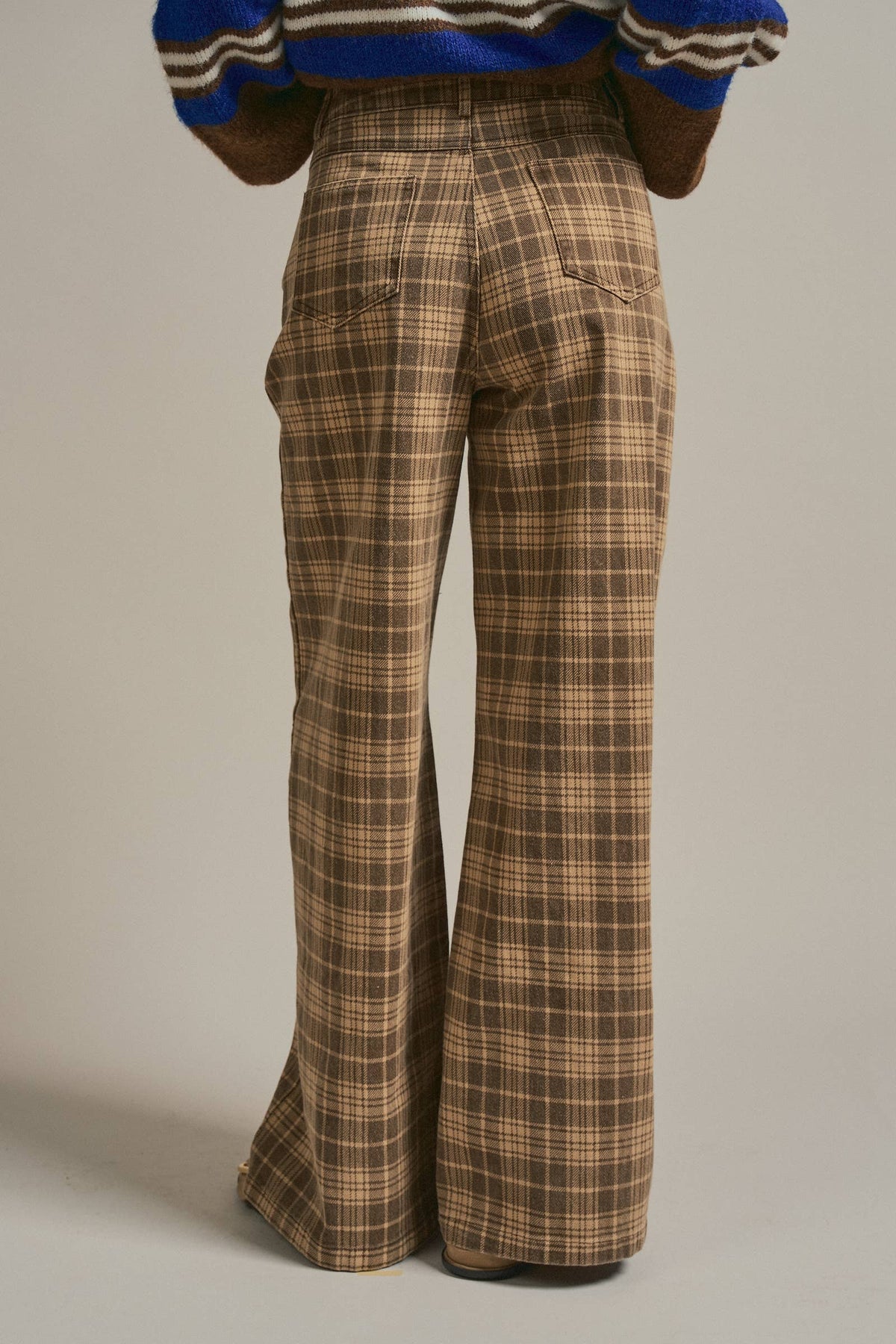 Glen Plaid Wide Leg Pants - Brown