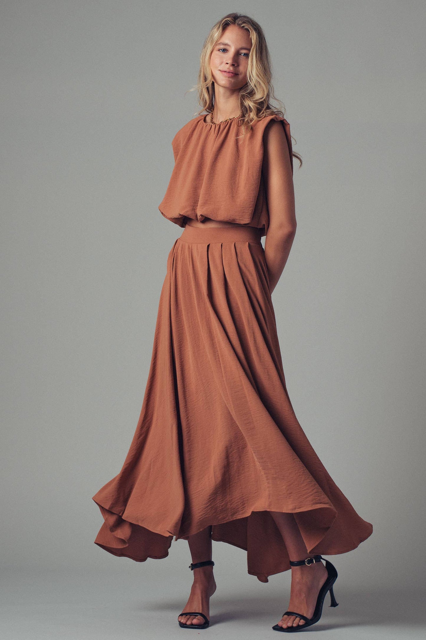 Back Tie Sleeveless Top, Camel