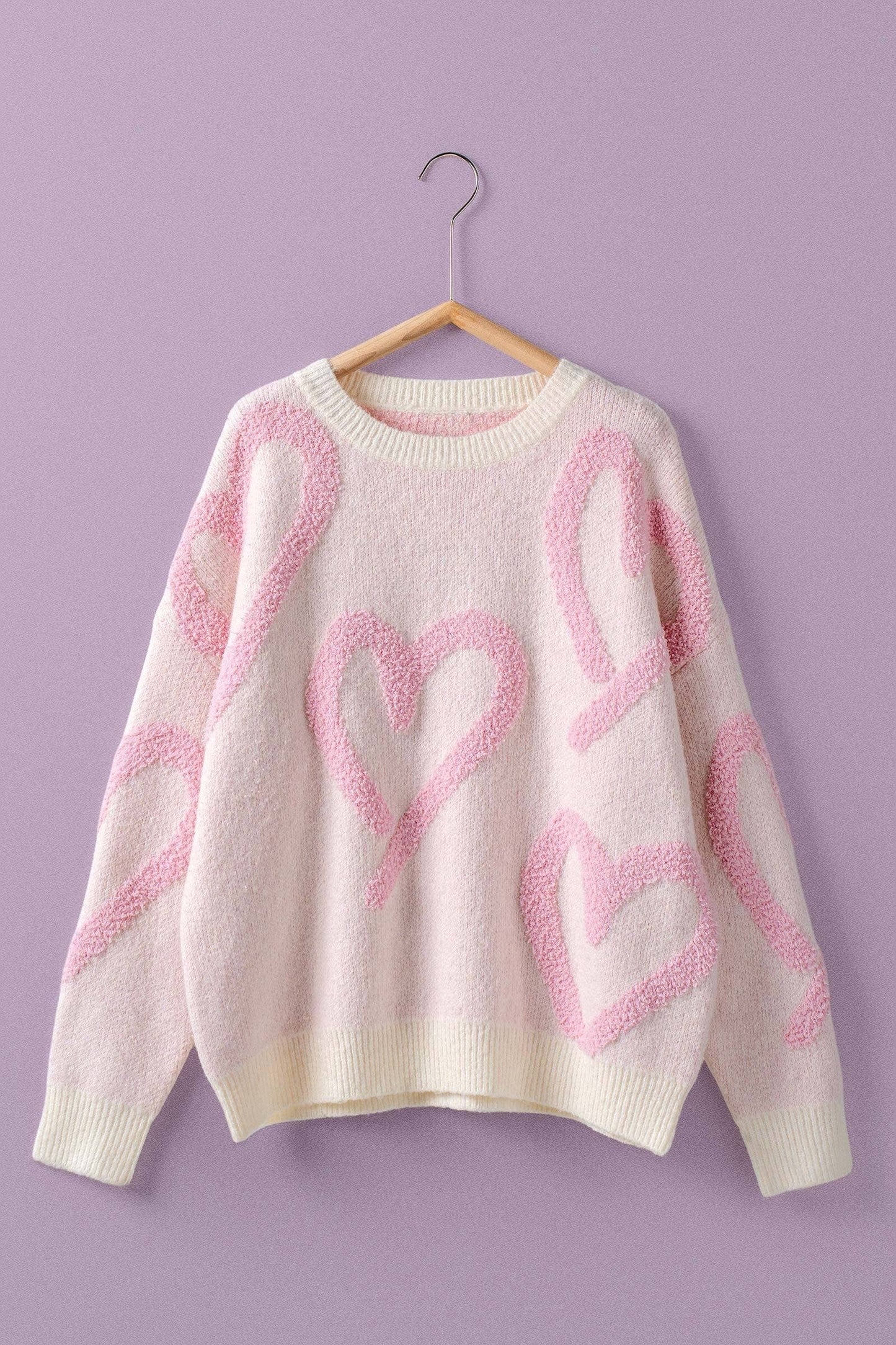 Textured Heart Crew Neck Pullover: IVORY