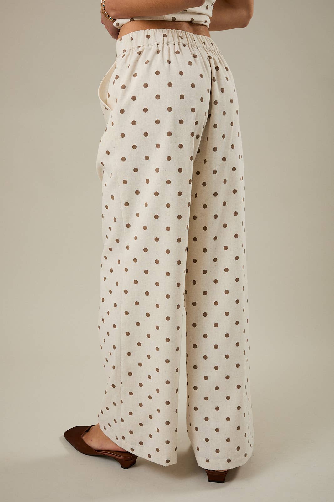 Hight Waist Straight Pant, Oatmeal and Mocha Polka Dot