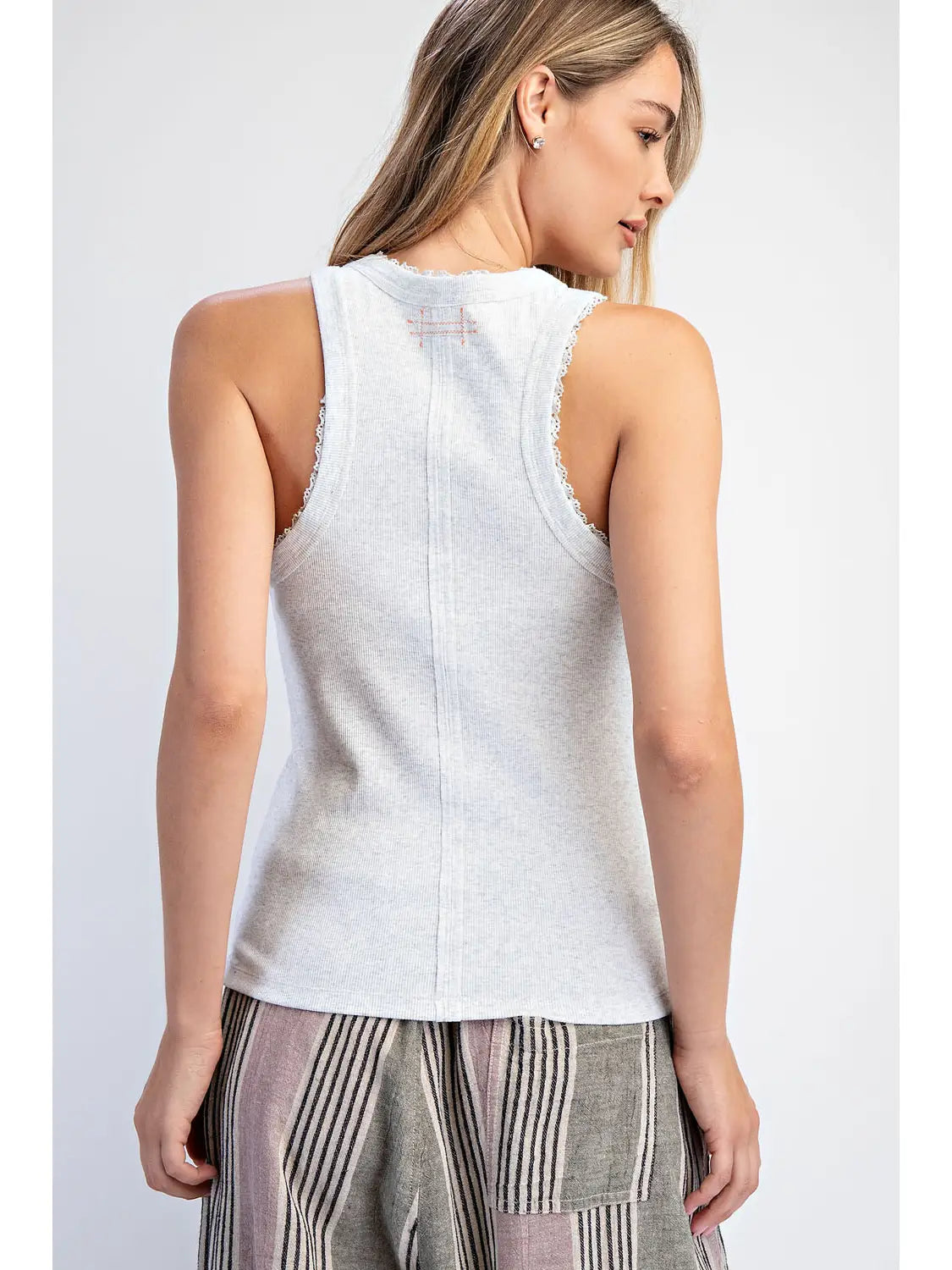Lace Ribbed Everyday Tank, Heather Grey