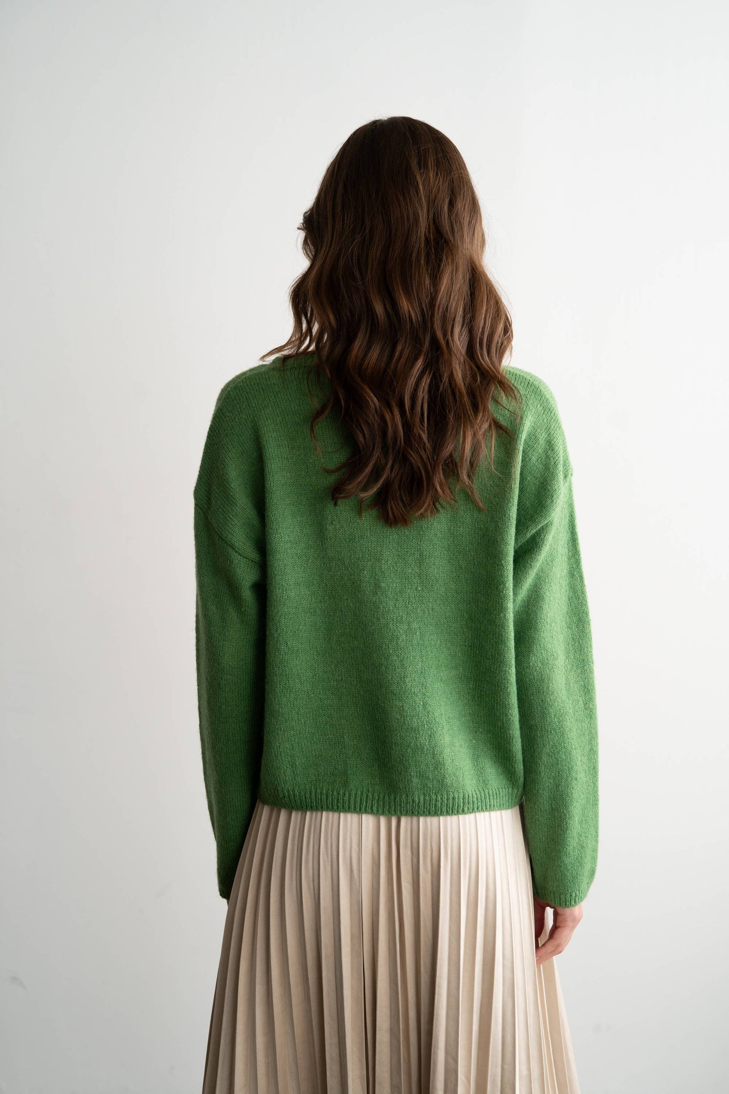 Crew Neck Cardigan,  Forest Green