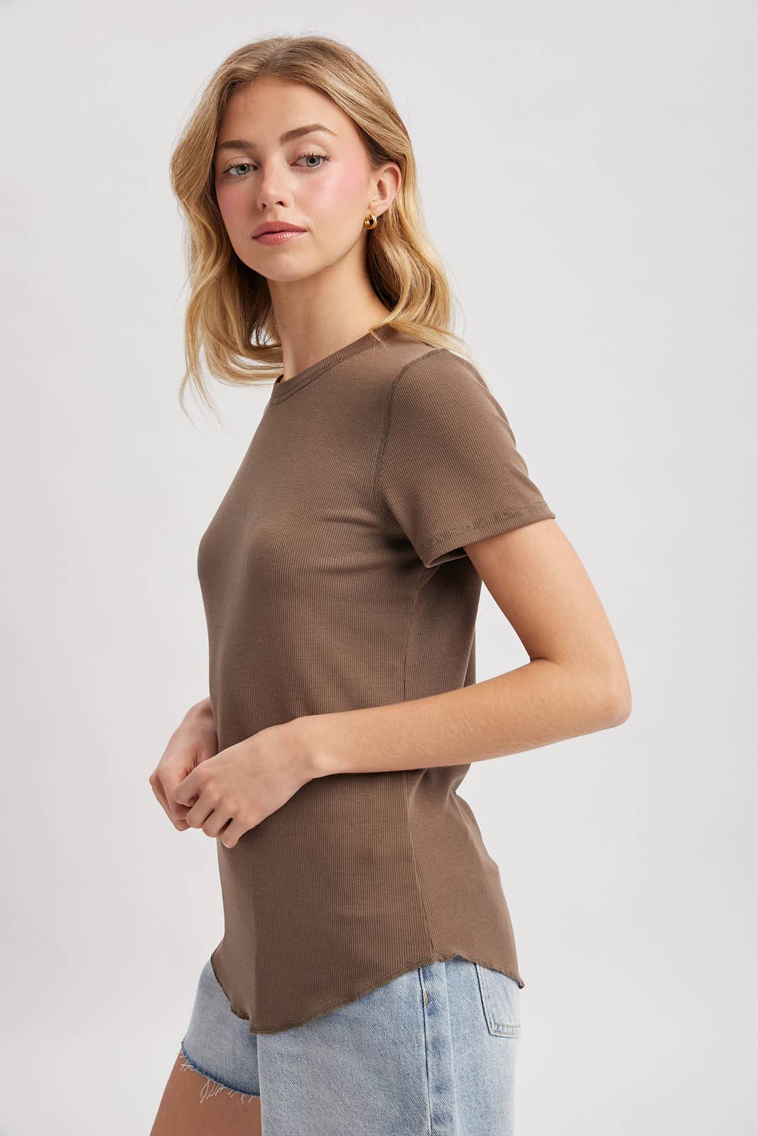Ribbed Basic Tee, Chestnut