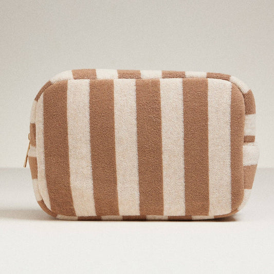 Terry Striped Pouch, Beige/Ivory