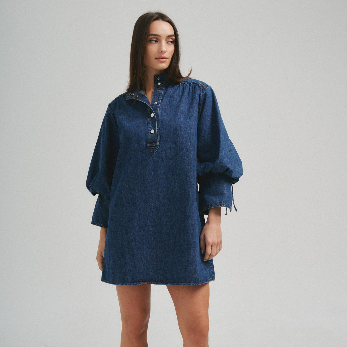 Quarter Sleeve Denim Dress - Dark Denim