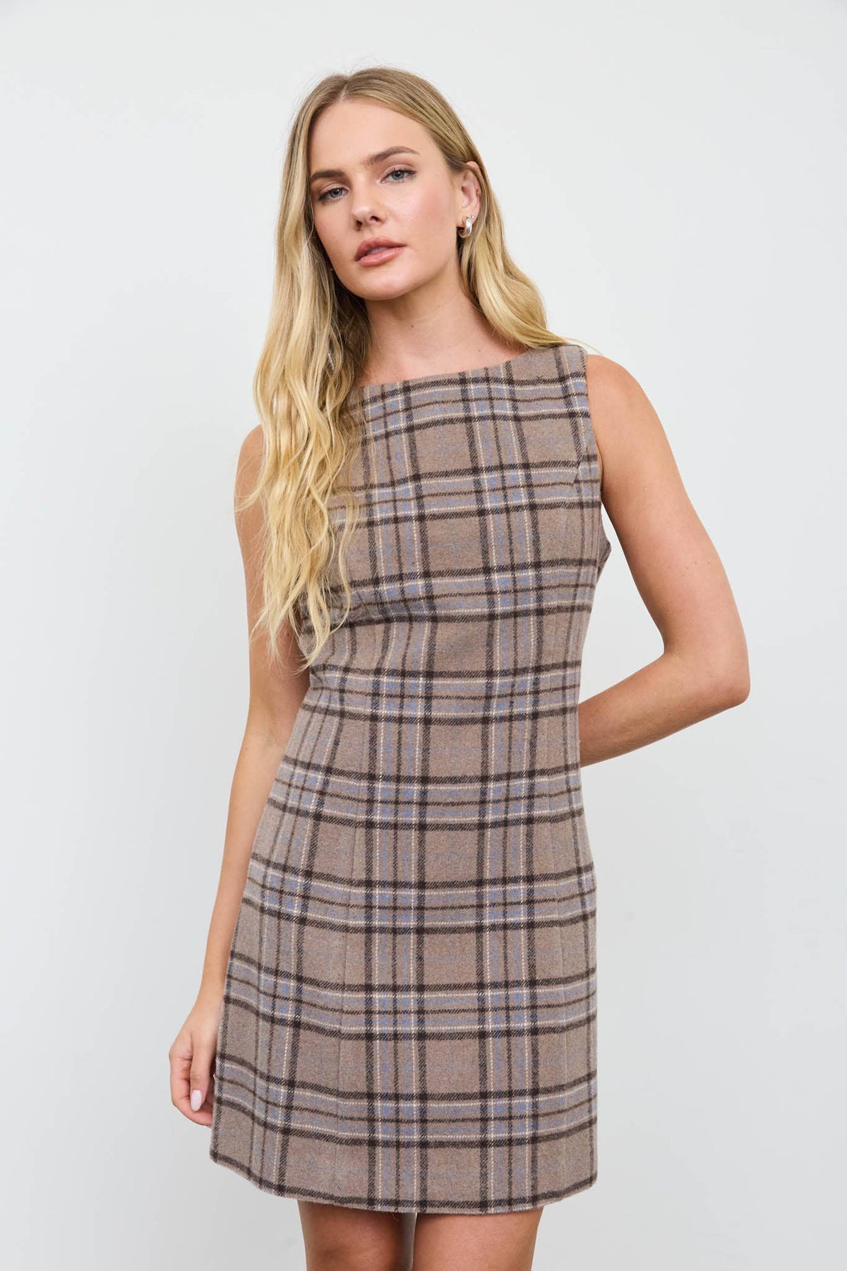 Plaid Midi Dress - Mocha & Grey