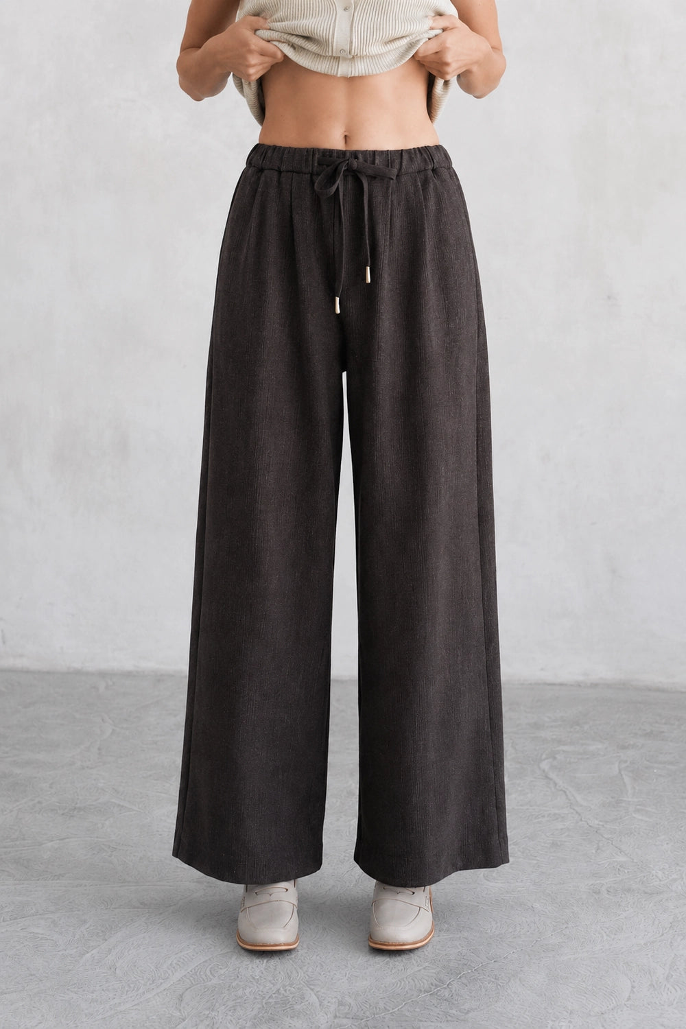 Brown Wool Wide Leg Pants