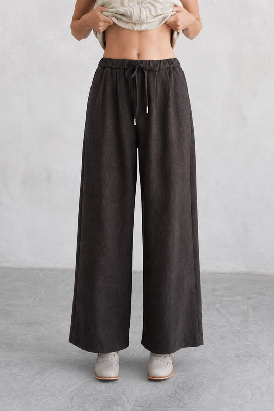 Brown Wool Wide Leg Pants