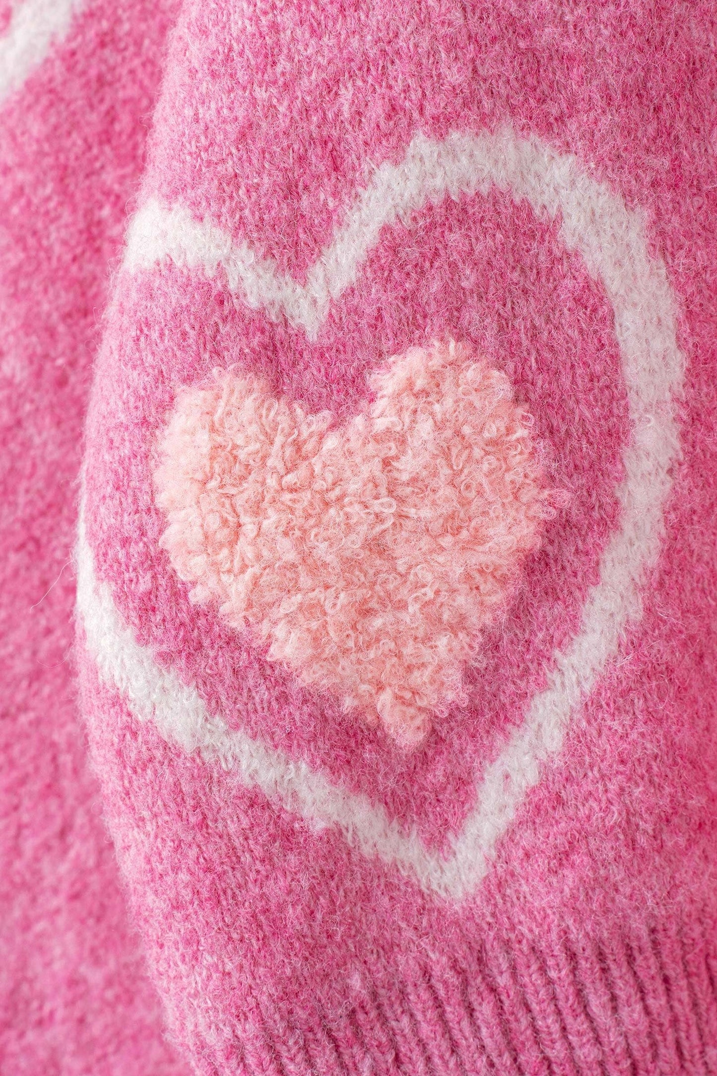 Pink Heart Pattern V-Neck Cardigan: Pink