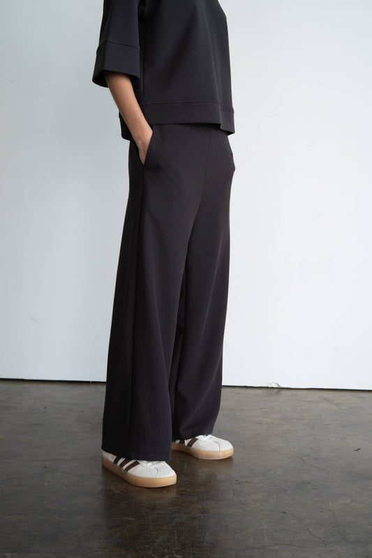 Wide-Leg Soft Pant, Charcoal