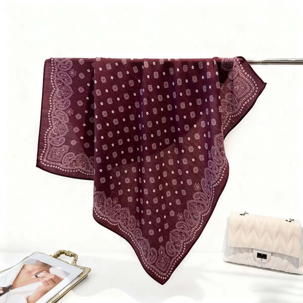 Vintage Paisley Silk Scarf- Wine