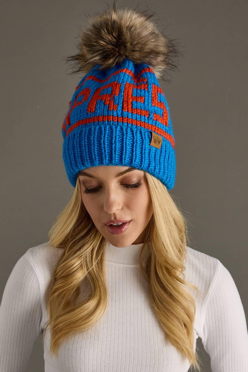 Blue & Orange Apres Pom Hat