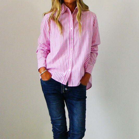 Riley Stripe Shirt, Pink and White