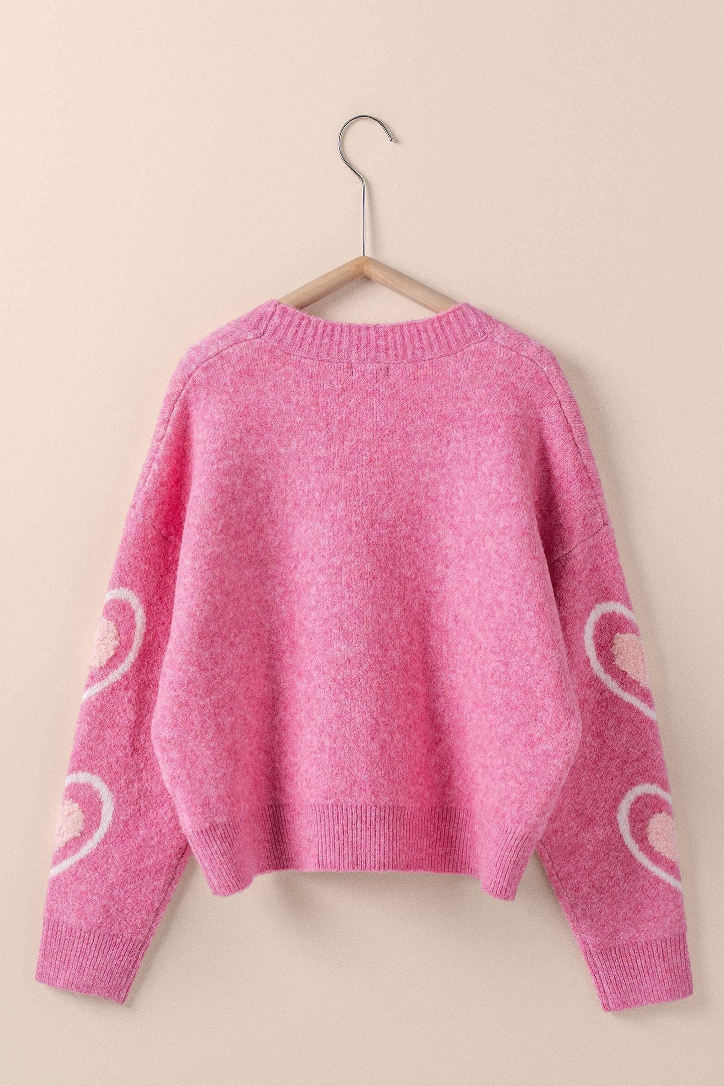 Pink Heart Pattern V-Neck Cardigan: Pink