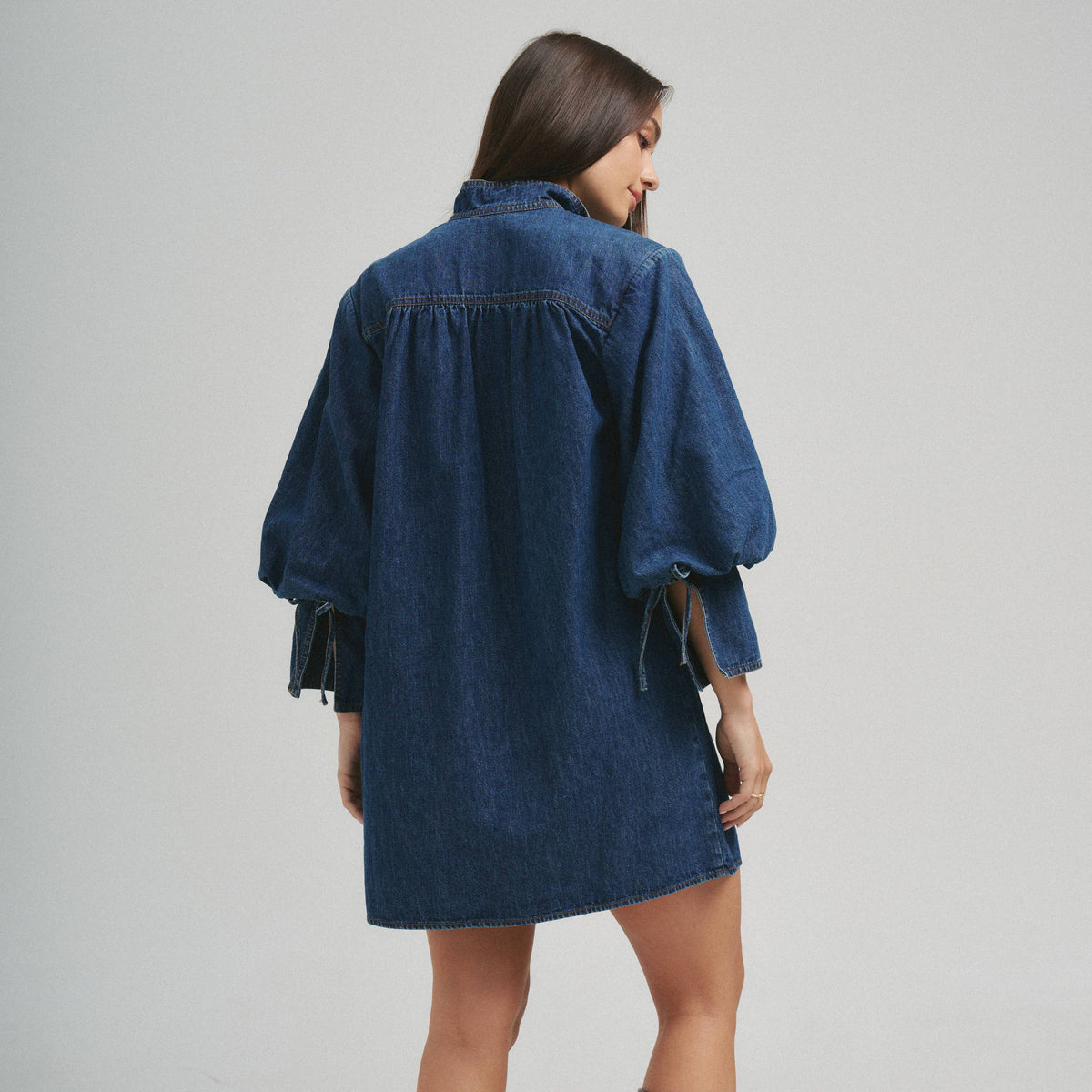Quarter Sleeve Denim Dress - Dark Denim