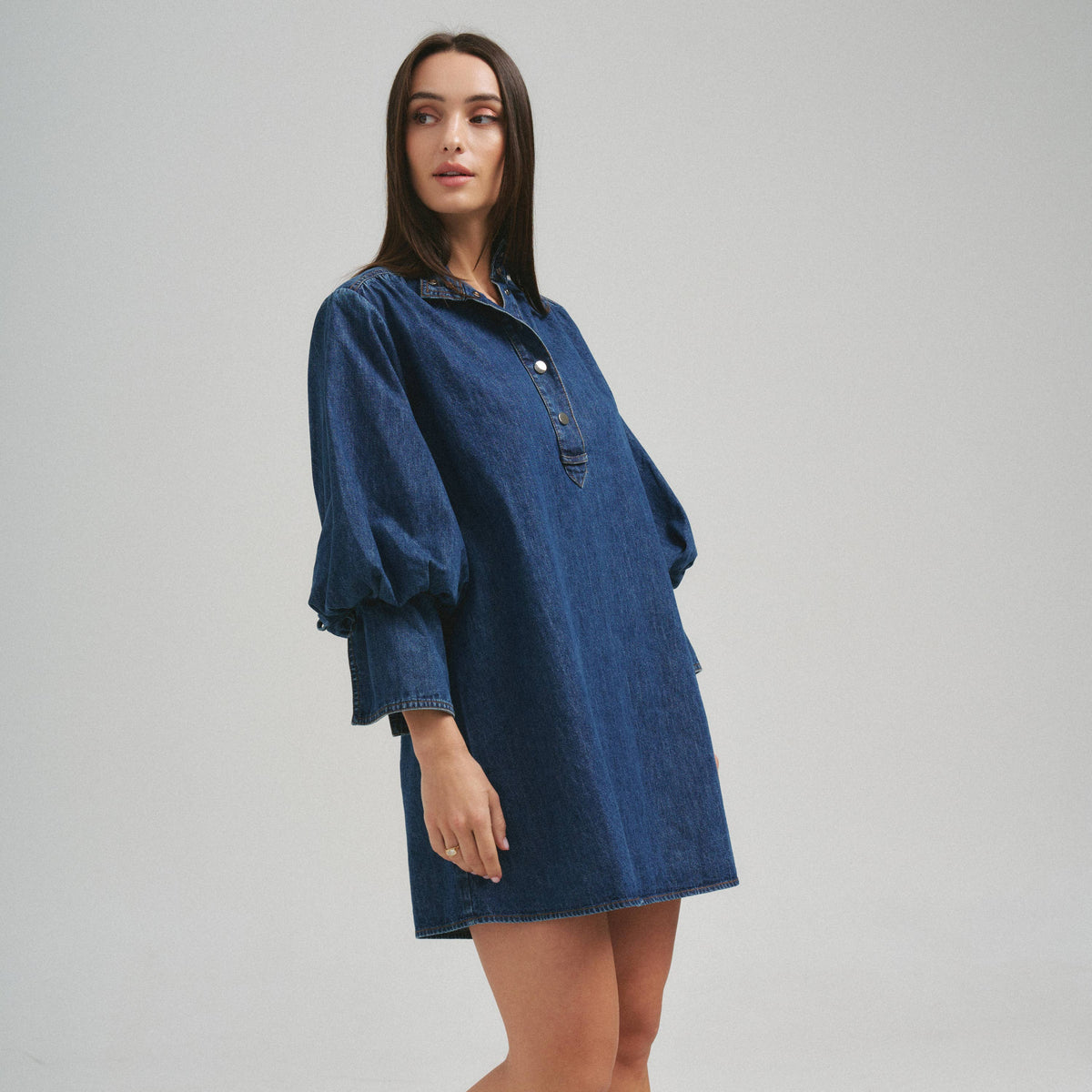 Quarter Sleeve Denim Dress - Dark Denim