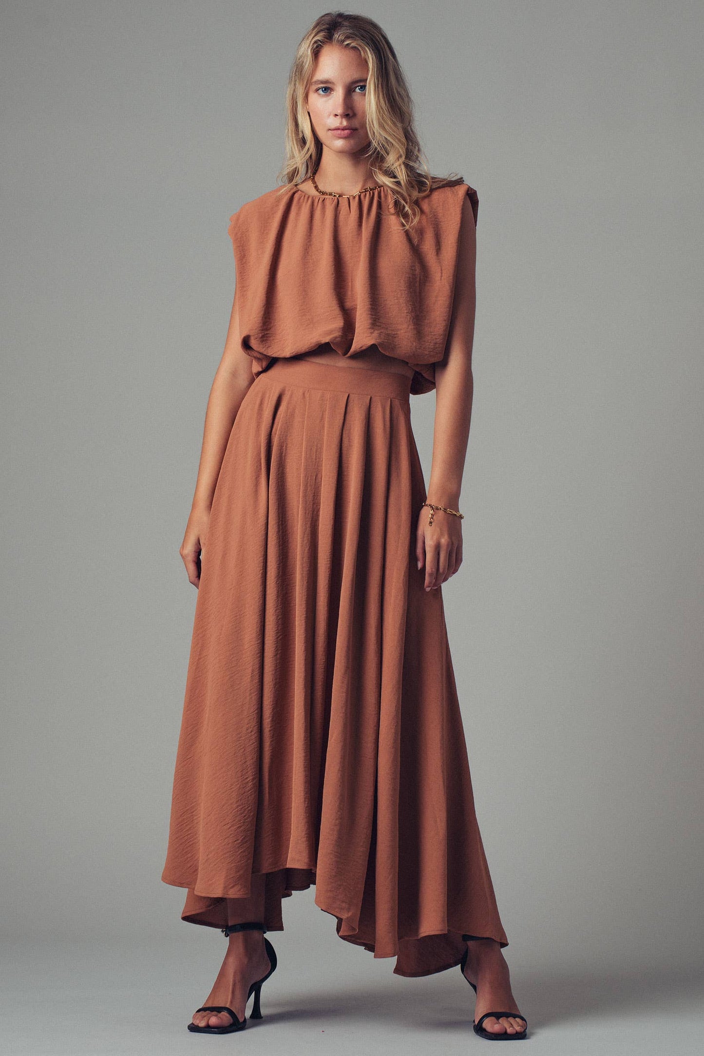 Back Tie Sleeveless Top, Camel