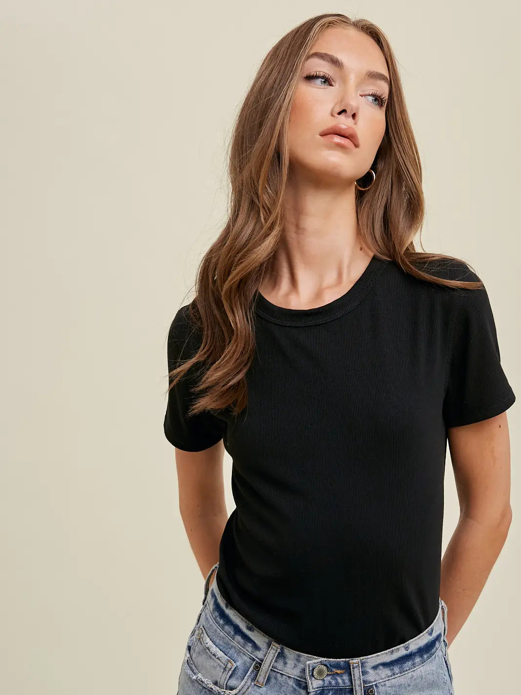 Ribbed Basic Tee, Black