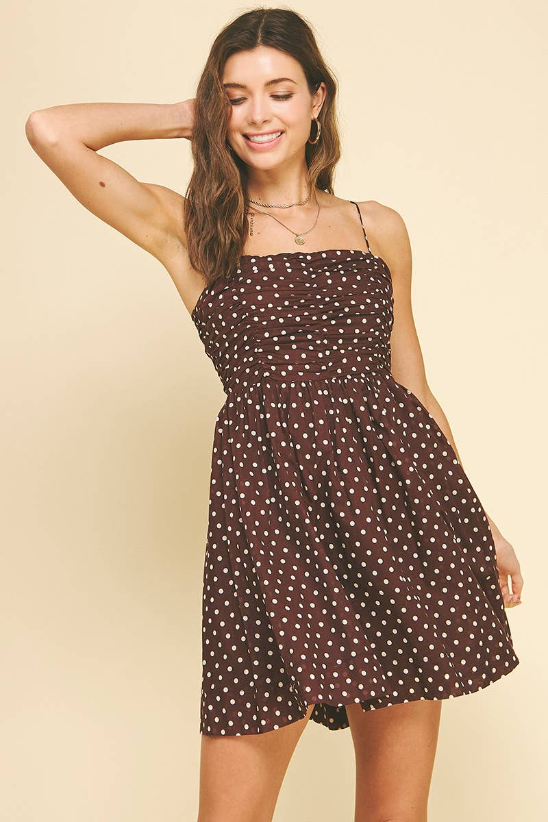Polka Dot Mini Dress, Brown