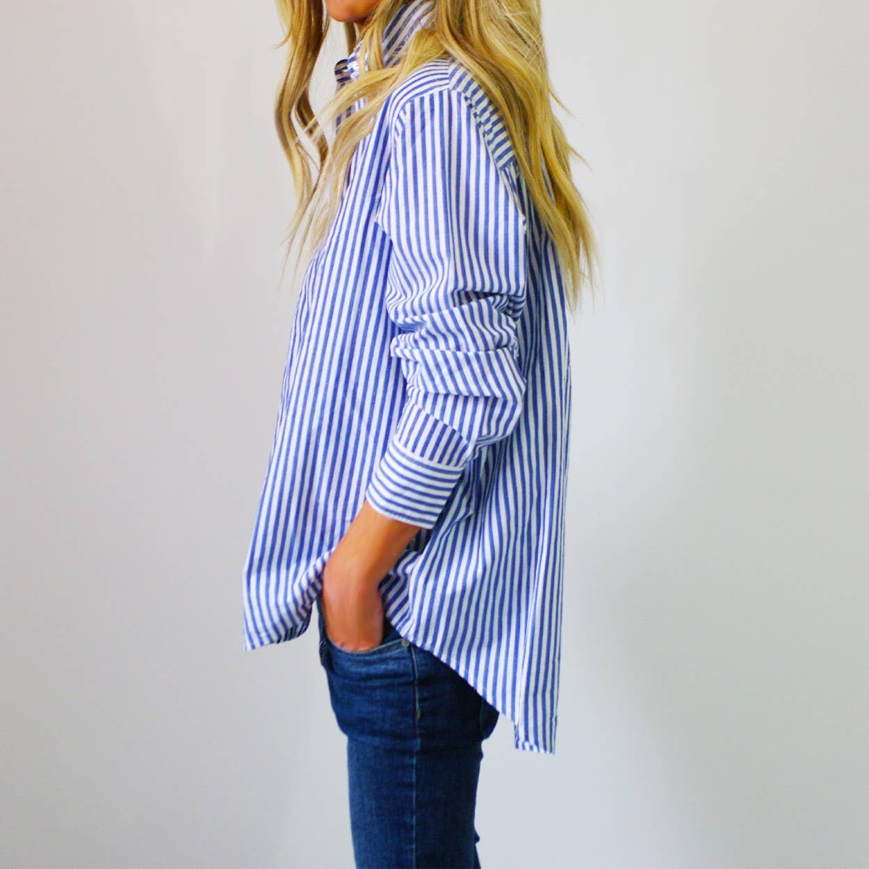 Riley Strip Shirt, Blue and White