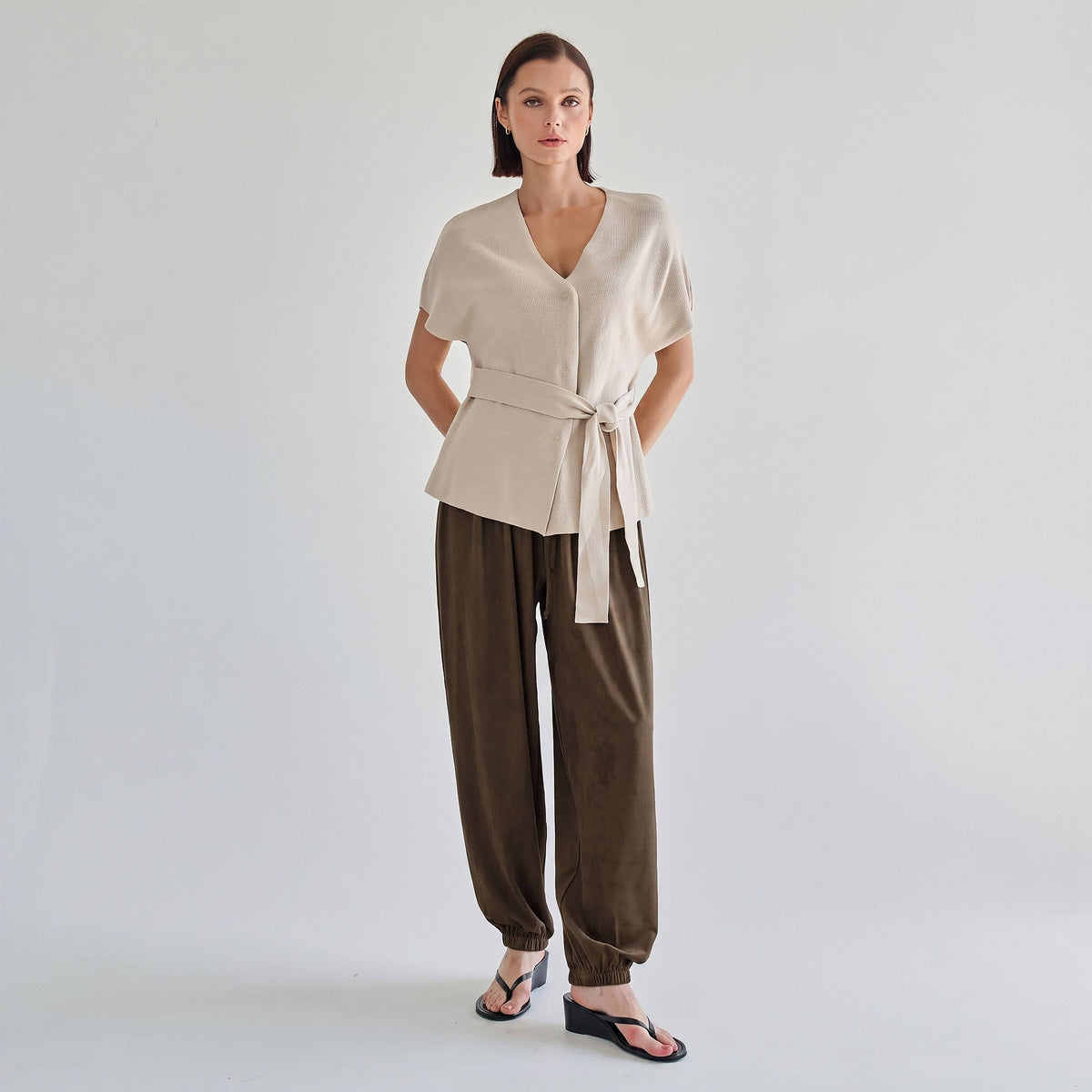 Drawstring Harem Jogger Pants - Chocolate