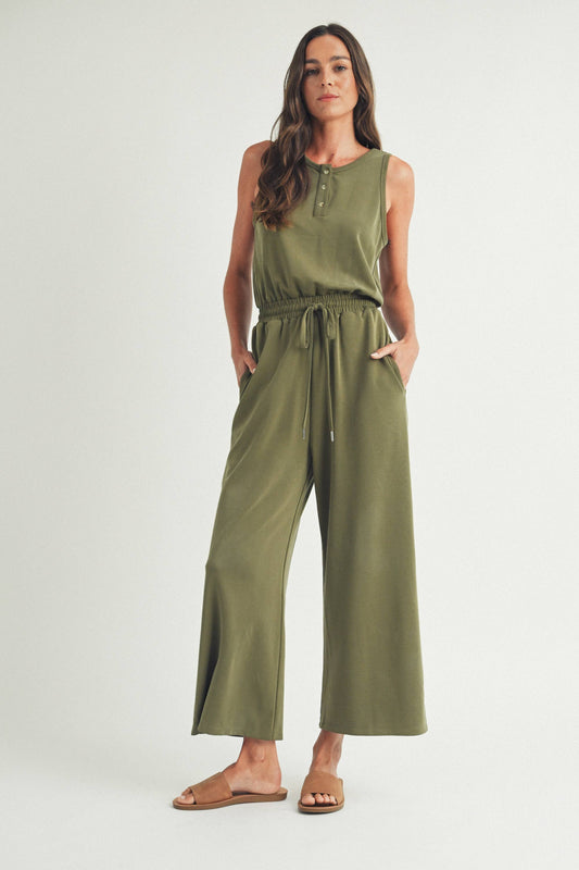 Easygoing Henley Jumpsuit, Olive
