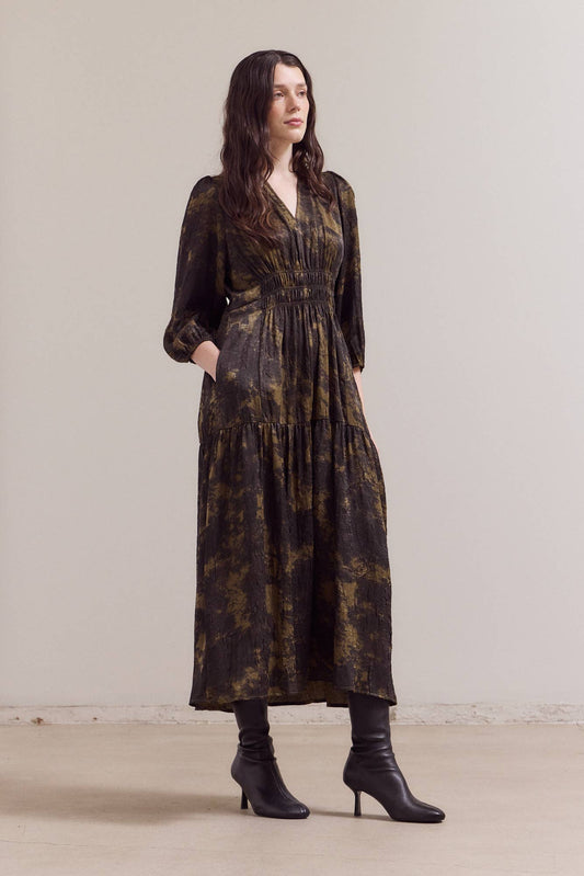 3/4 Sleeve Midi Dress: Tapenade