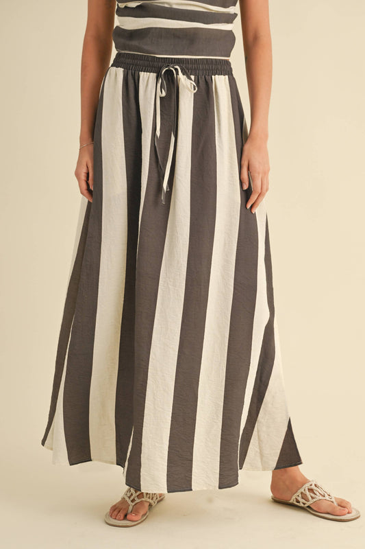 Wide-Stripe Skirt, Chocolate and White