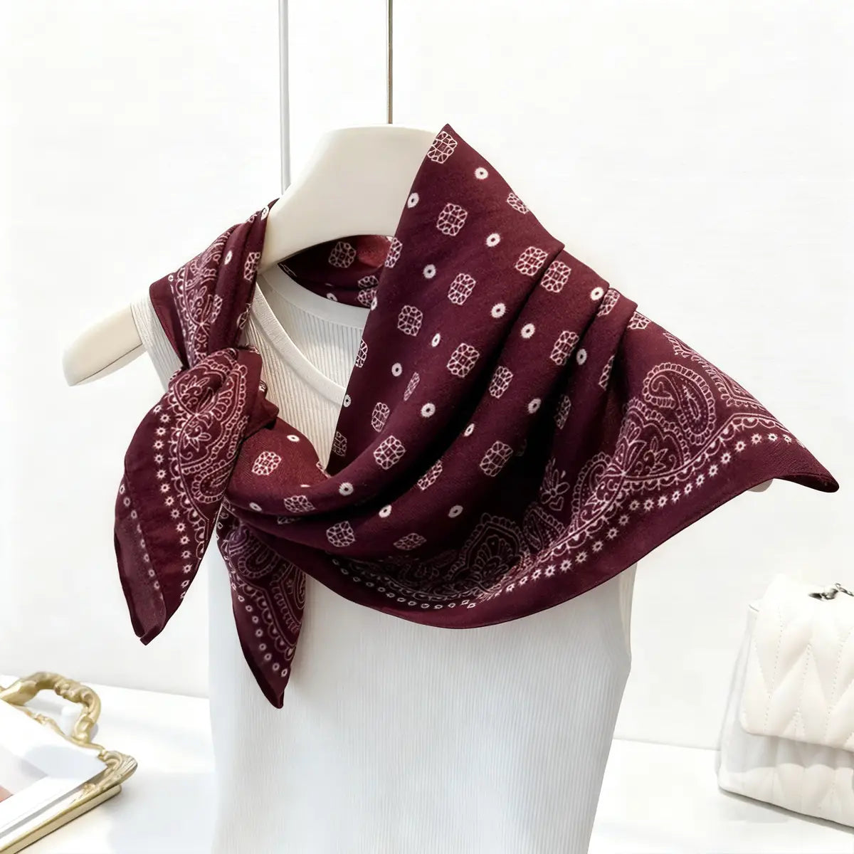 Vintage Paisley Silk Scarf- Wine