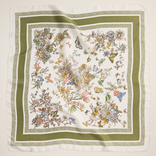 Floral Butterfly Square Scarf, Olive