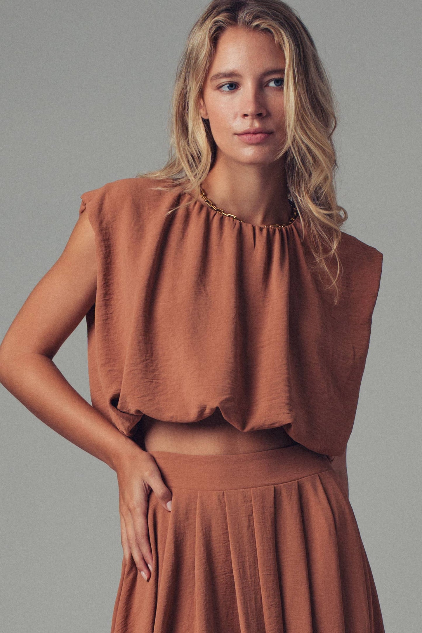 Back Tie Sleeveless Top, Camel