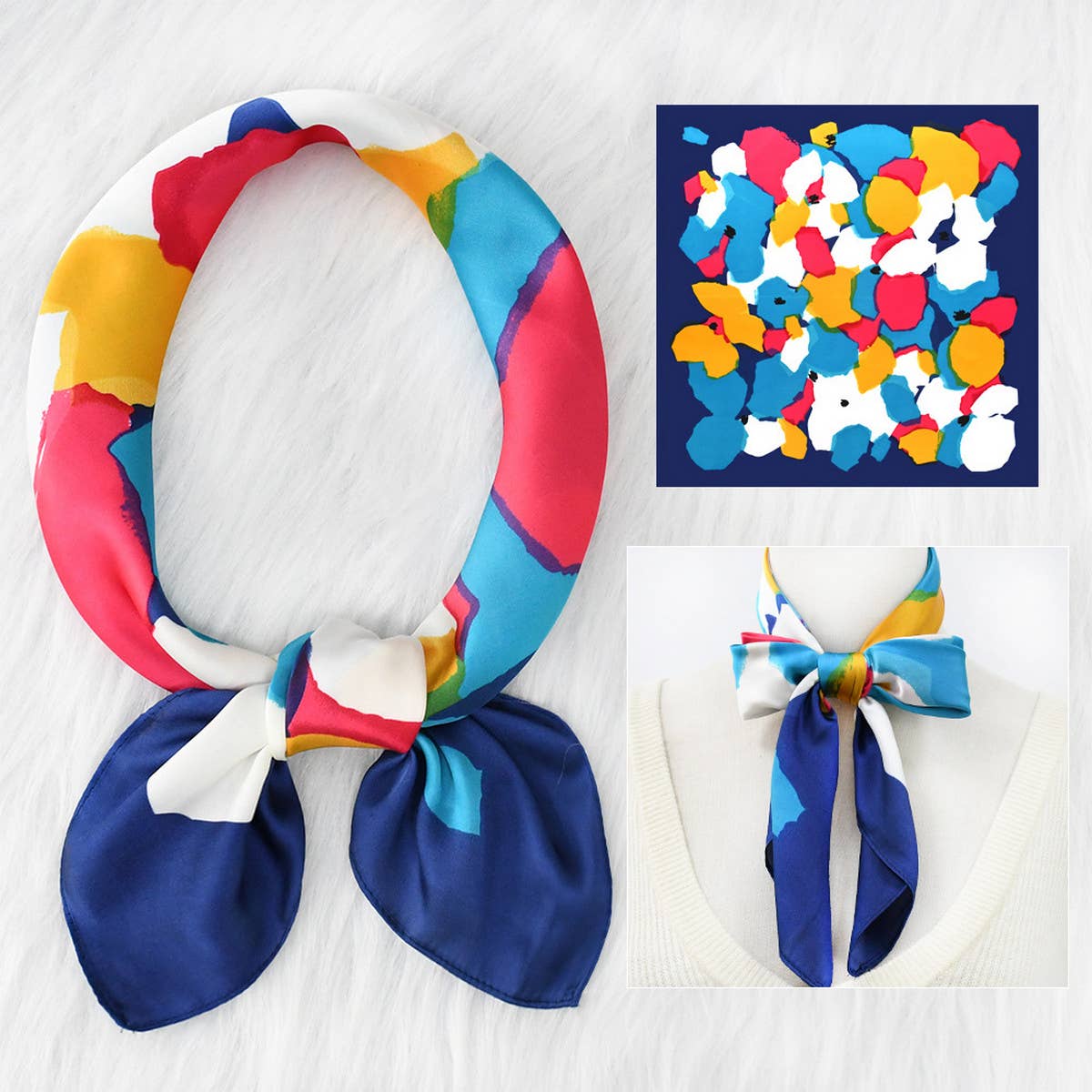 Polka Dot Satin Neck Scarf, Blue