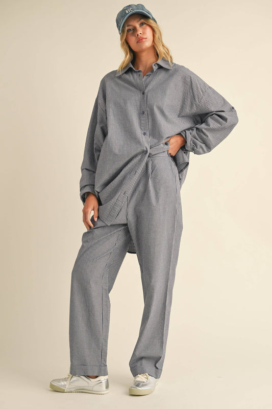Oversized Pant Set, Blue and White
