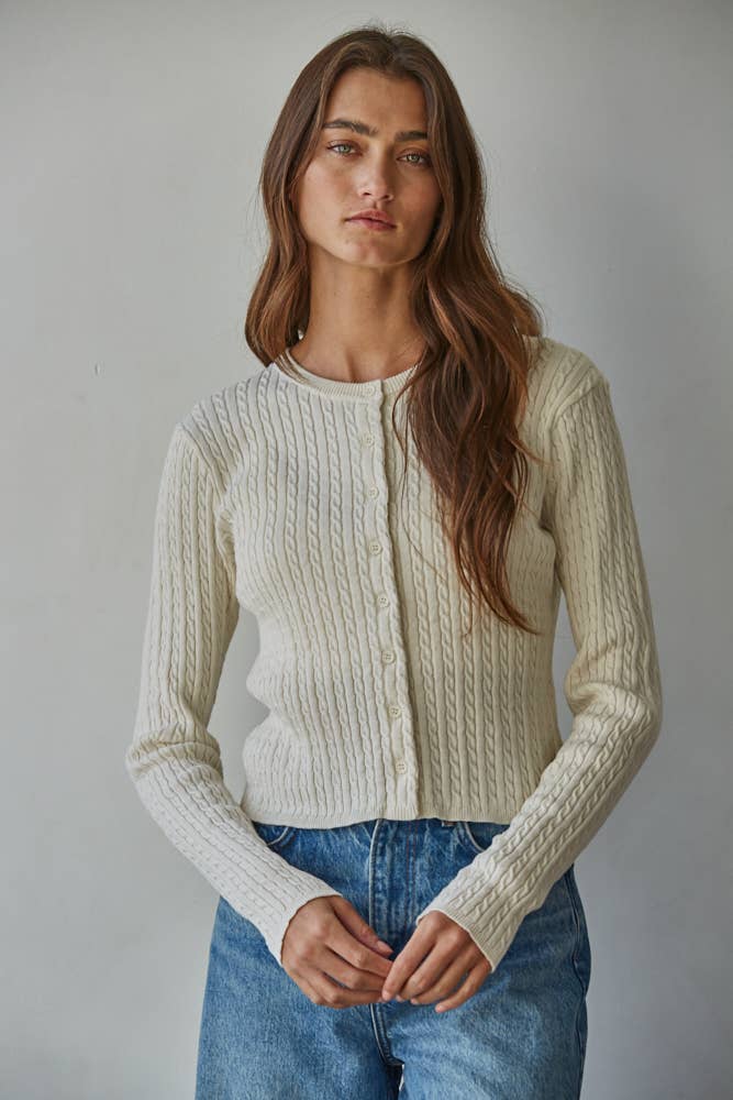 Knit Cable Sweater Cardigan - Cream