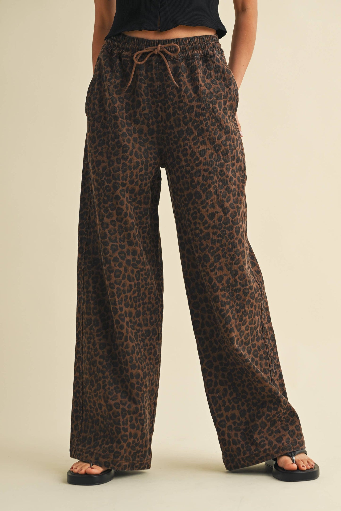 Leopard Print Denim Pants, Brown