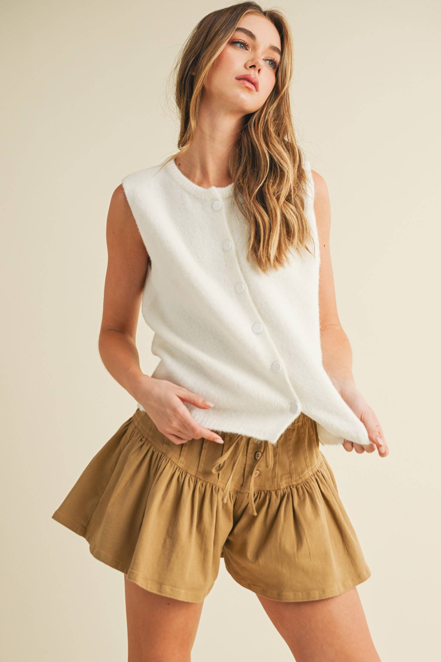 Button Sleeveless Top, Off-White