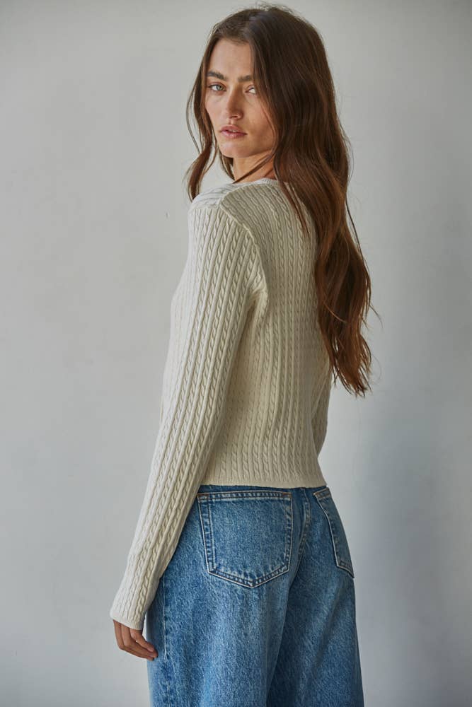 Knit Cable Sweater Cardigan - Cream