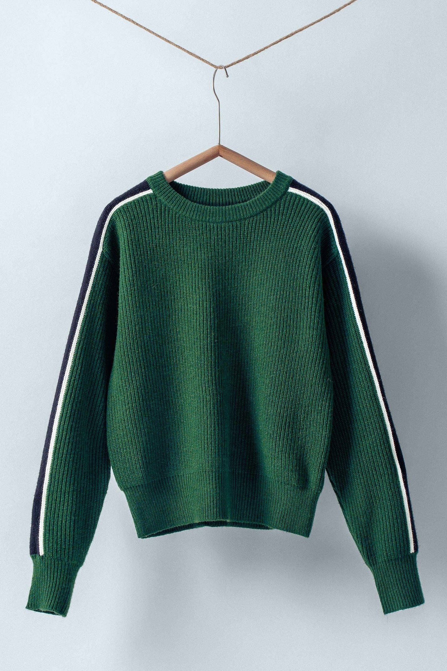 Contrast Stripe Ribbed Sweater: Brown / S-2/M-2/L-2