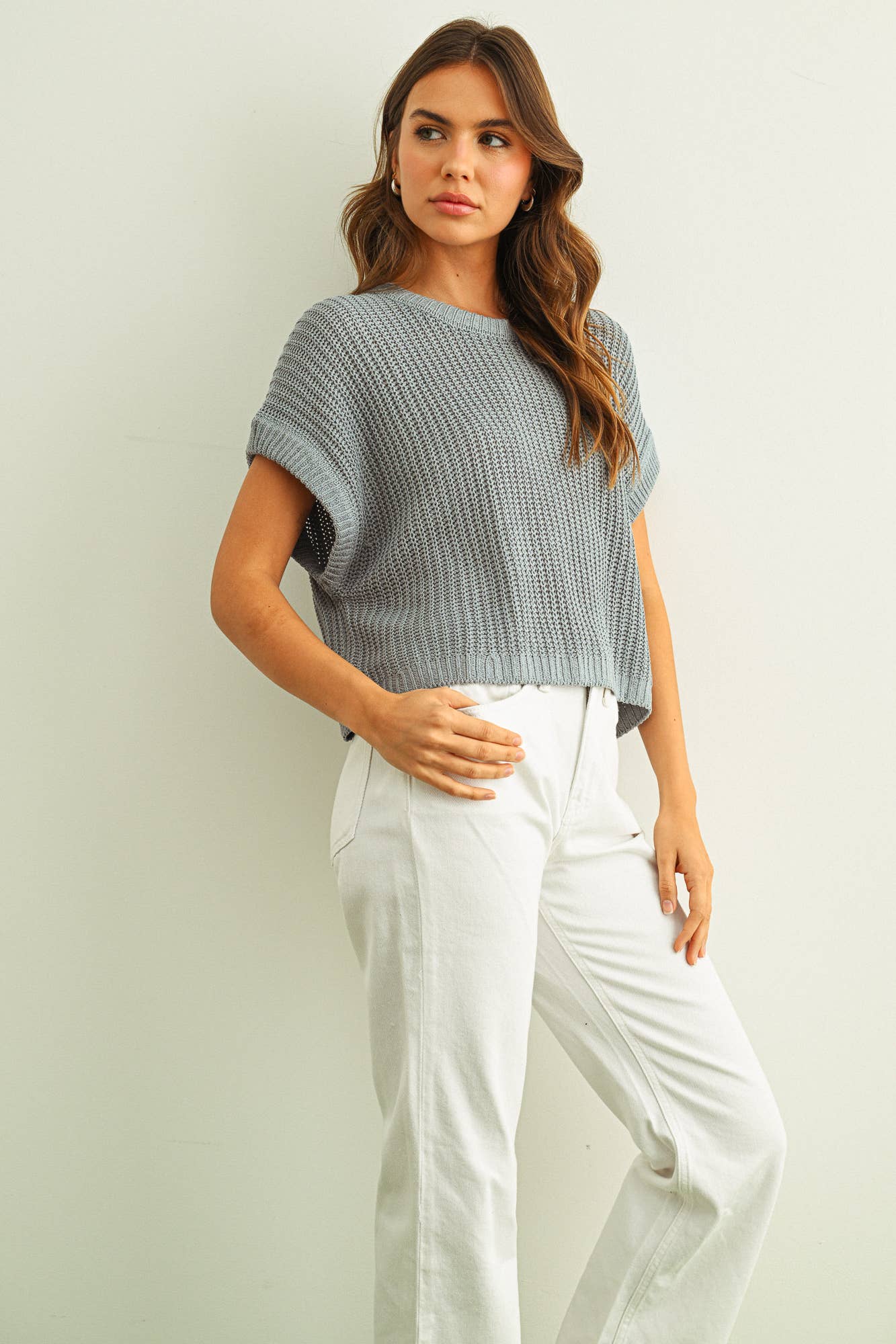 Dolman Sleeve Knitted Top, Blue