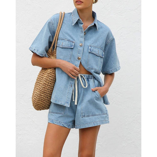 Short Sleeve and Denim Short Set