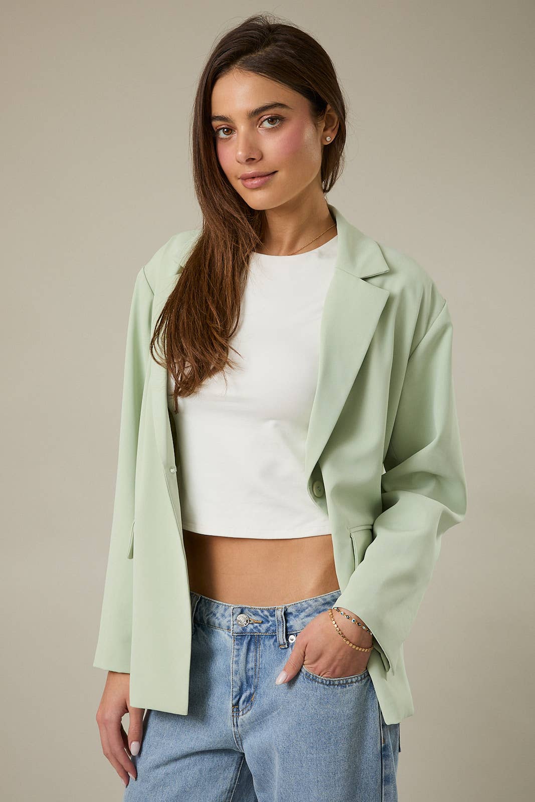 Oversized Blazer, Gingham Lined, Green