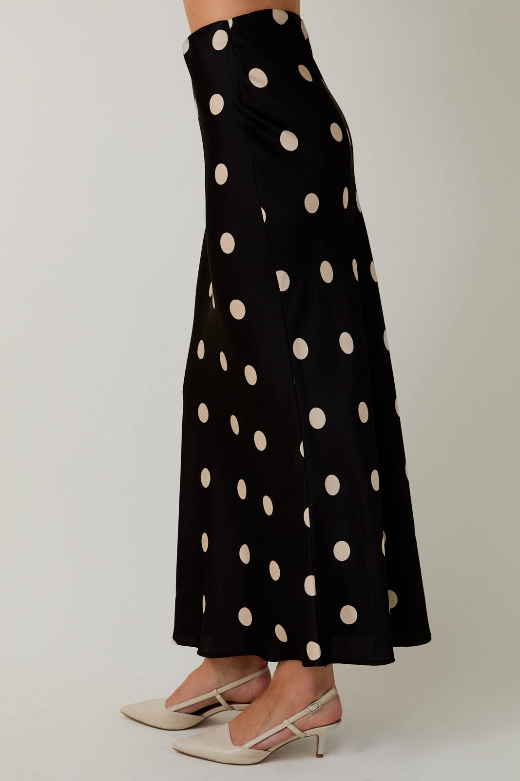 Satin Midi Skirt, Polka Dot