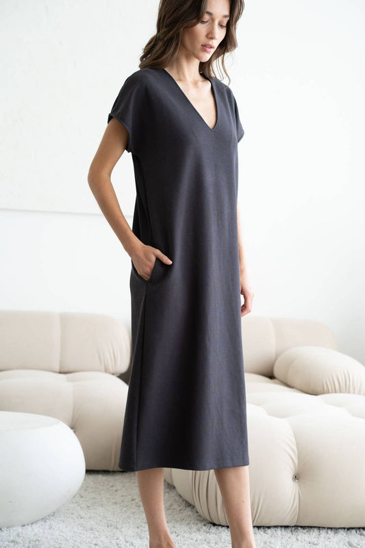 Lounge Midi Dress, Charcoal
