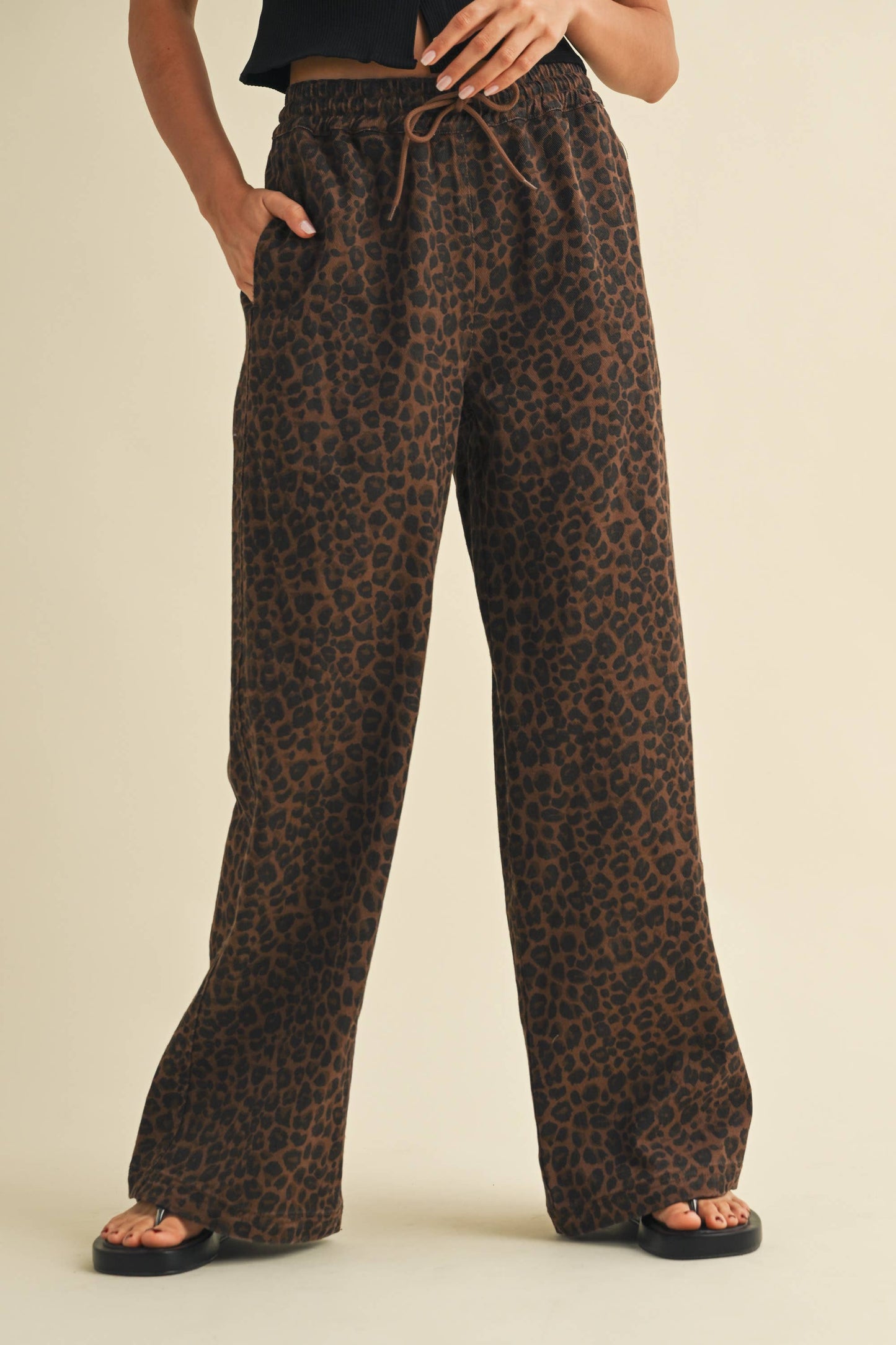 Leopard Print Denim Pants, Brown