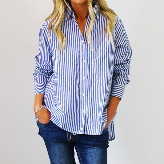 Riley Strip Shirt, Blue and White