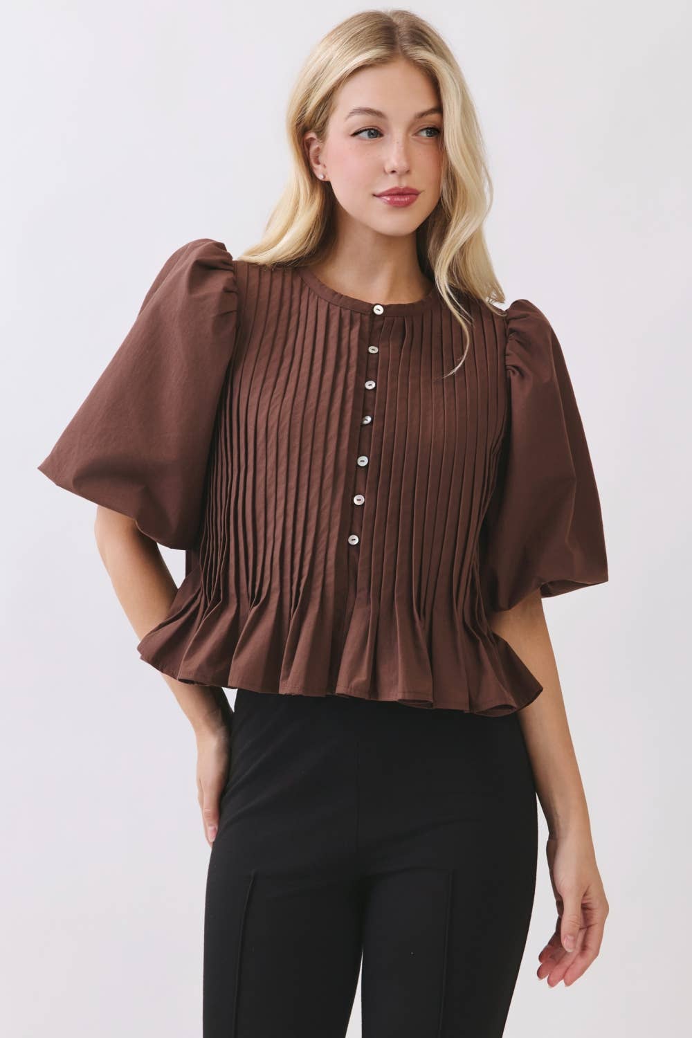 Pintuck Peplum Blouse - Maroon