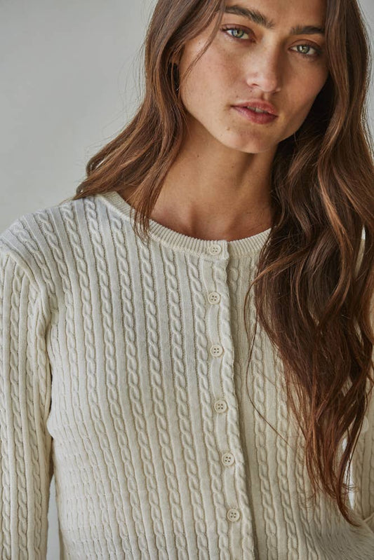 Knit Cable Sweater Cardigan - Cream
