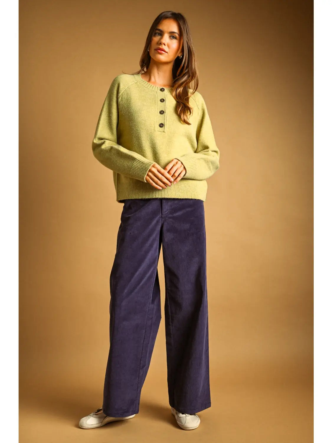 Half Button Sweater Top - Apple Green