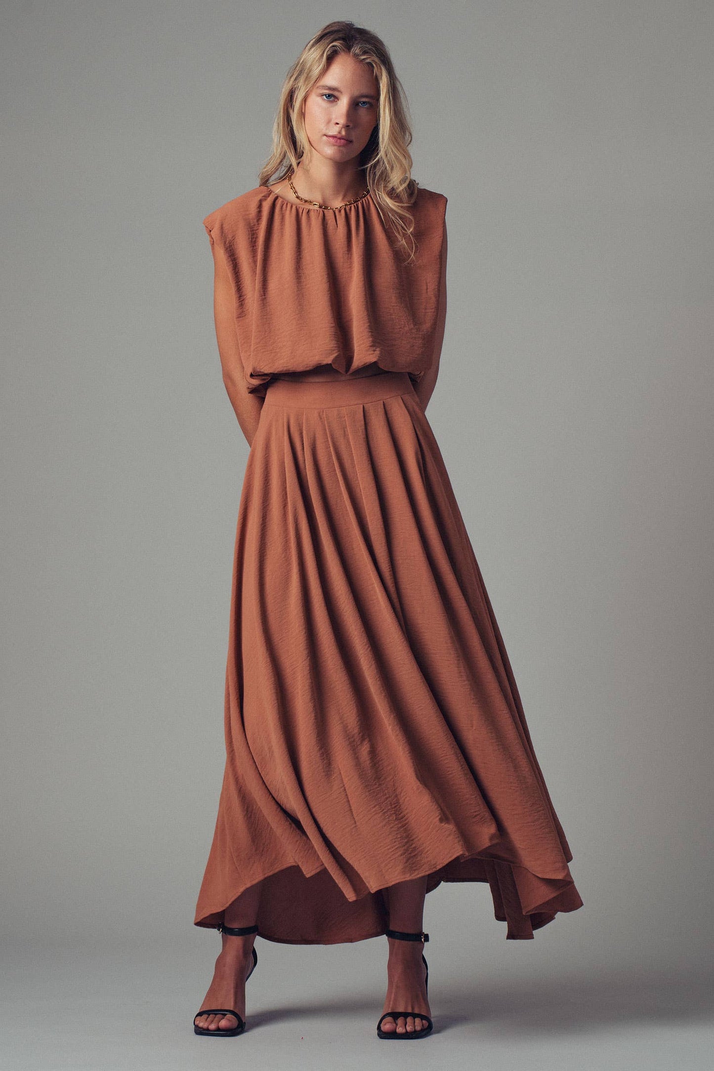 Back Tie Sleeveless Top, Camel