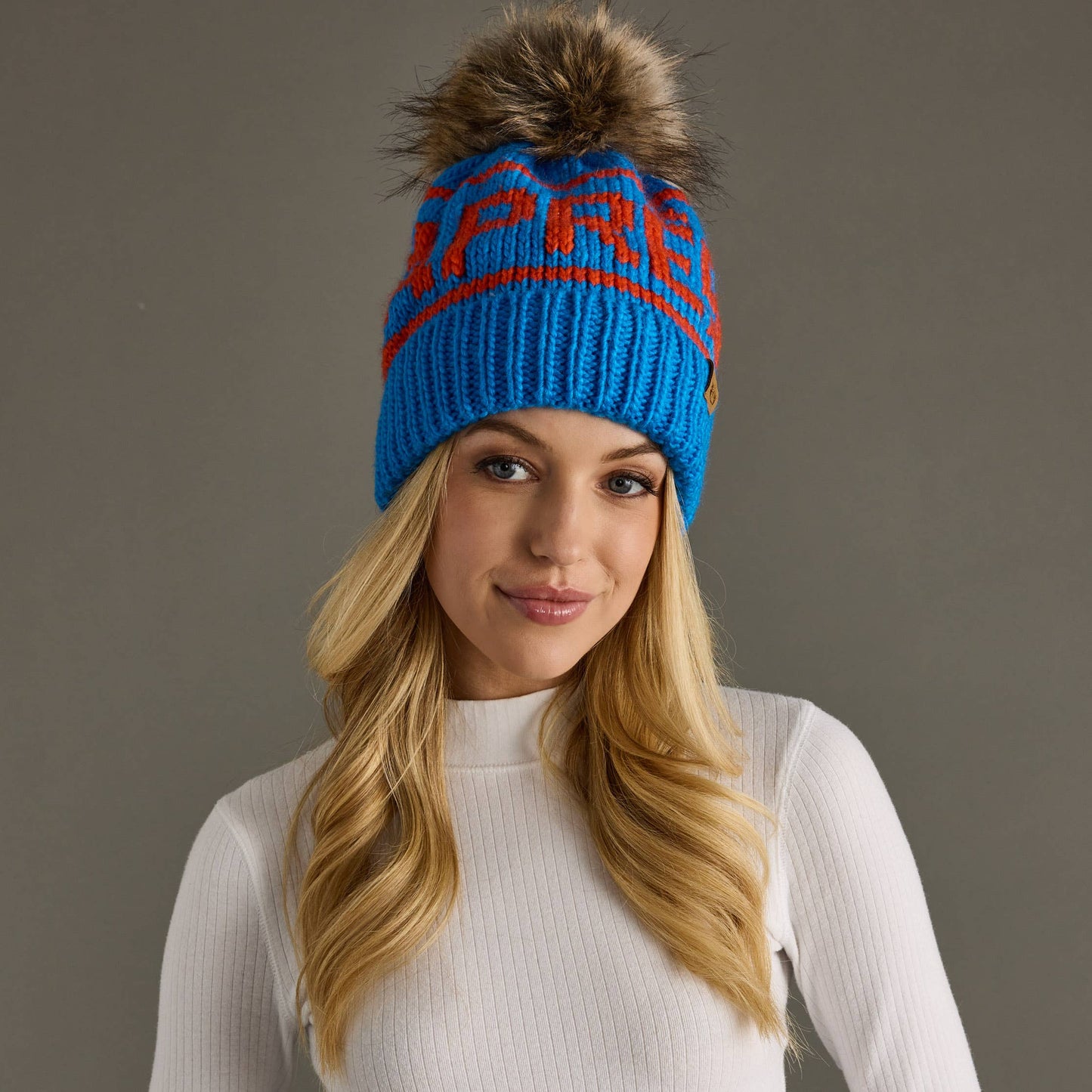 Blue & Orange Apres Pom Hat